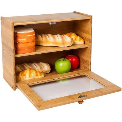 China Mordern Modern Bamboo Bread Storage Box Bread Bins With Drawer for sale