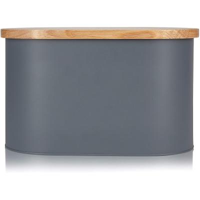 China Modern Slate Gray Steel Bread Bin with Bamboo Cutting Board Lid for Kitchen Storage for sale