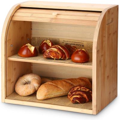 China Modern Self Assembly 2-Layer Bamboo Bread Bin With Removable Layer for sale