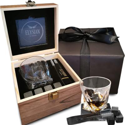 China Viable Gift For Man Glass Whiskey Set Ice Cube Coaster Beverage Stones Whiskey Cooling Rocks for sale