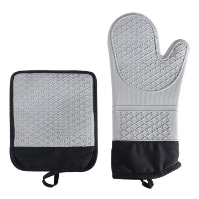 China New Design Durable Oven Gloves Heat Resistant Cotton Long Grill Gloves Pot Holder Set for sale