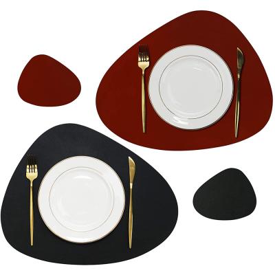 China Sustainable Oval Leather Place Mats And Coaster Set Washable Table Mat for sale