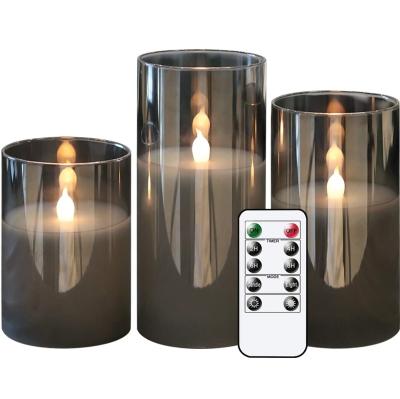 China Large Size Flameless LED Flashing Electric Candles With Timer Remote Control, Glass Jar Battery Operated Electric Candles for sale