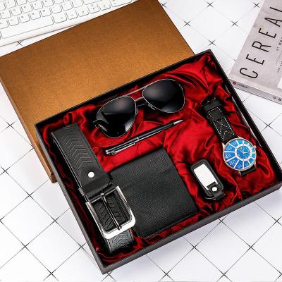 China 5-6pcs Sets New Trend Hot Selling Popular Gift Set Wallet Men Wallet Set With Leather Belt Sunglasses Pen Wallets Gift Sets for sale