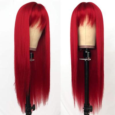 China Weave Wig Red Color Silky Straight Wigs Long With Bangs Synthetic No Lace Wig For Fashion Women for sale