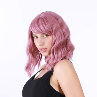 China Weave Wig Pink Wig For Women Short Curly Wavy Bob Wig for sale