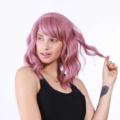 China Heat Resistant Synthetic Weave Wig Pink Wig Party Costume Cosplay Wig For Girls Wear Colorful Wigs for sale