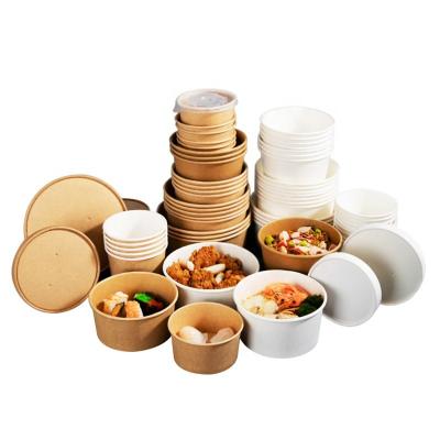 China Disposable Disposable Take Out Wrapping Paper Noodle Soup Bowl 1000ml-1500ml Paper Salad Container Bowls for sale