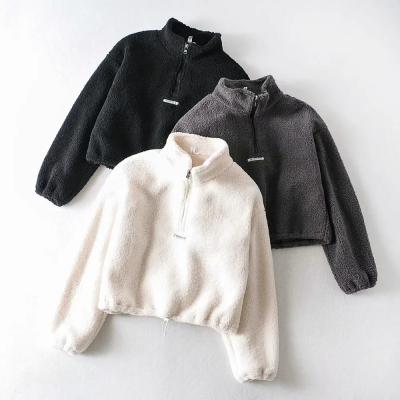 China Anti-wrinkle autumn winter teddy lambswool high quality hoodie for women puffsleeve pullover oversized thick crop top hoodie for sale