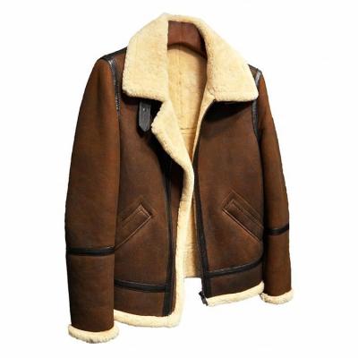 China TY Winter Brown Faux Suede Breathable Leather Jacket For Mens Fur Collar Mens Vintage Thick Leather Bomber Jacket for sale