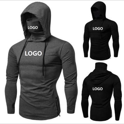 China Wholesale Custom Logo Cotton Polyester Blend Hoodies Long Sleeve T-shirt Men's Long Sleeve T-shirt With Facemask for sale