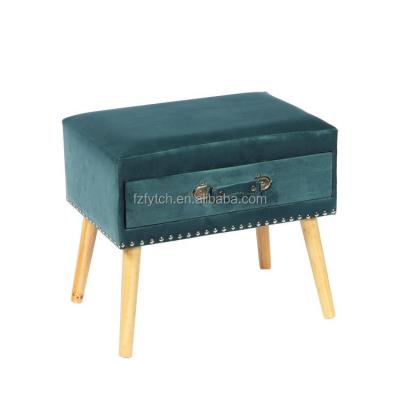 China stool home & Ottoman 2018 New Commodities Briefcase Form Foot Rest Dark Blue Velvet Ottoman Short Wooden Small Stool With Drawer for sale