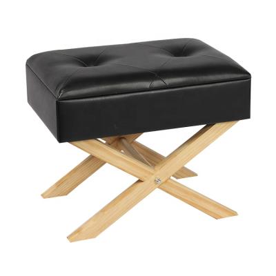 China Tufted buttons and decorative stitching on seat Fuzhou faux fytch wholesale faux leather leg storage foot stool padded stool with removable lid for sale