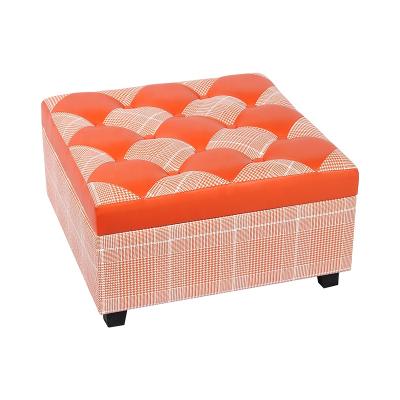 China Storage Fuzhou Fytch 23.6 Inch Wide Square Coffee Table Lift Top Cocktail Footstool Orange Tufted Leather Faux Upholstered for sale