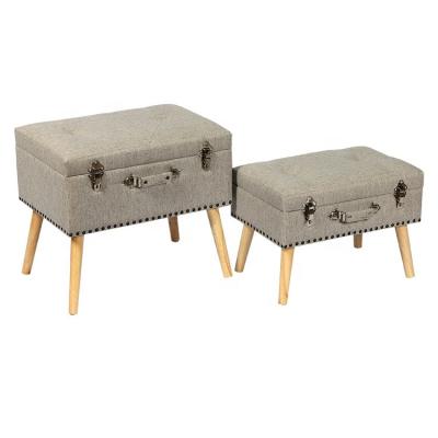 China Adds storage space to all STOOLS and Room STOOLS 2 Piece Rectangle Wood Fabric Stool With Wood Legs in KD for sale