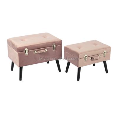 China stool home & Wholesale Ottoman Modern Design Trunk Fabric Stool Set With Wooden Legs for sale