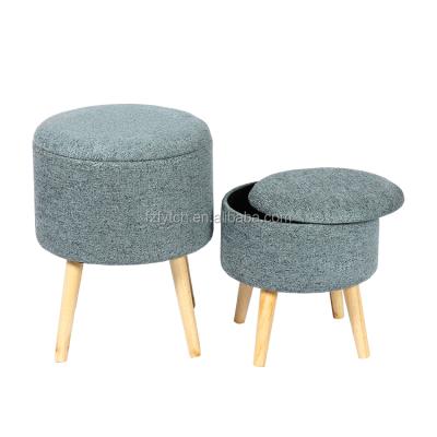 China New Design Foldable Round Fabric Storage Stool Suit Wooden Legs Ottoman Muebles for sale