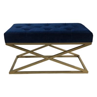 China Adds storage space to any room home decor living room wood velvet Ottoman ornate decorative with metal base dark blue cocktail for sale