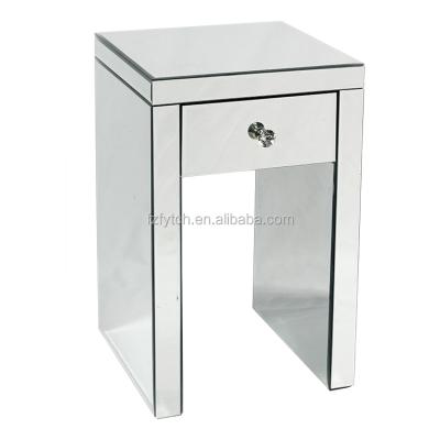 China Simple Design Silver Mirror Glass Nightstand High Shine Drawer Glass Nightstand For Bedroom for sale