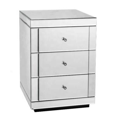 China Modern Mirrored Bedside Cabinet 3 Drawers Nightstand Side Table Mirror Bedside for sale