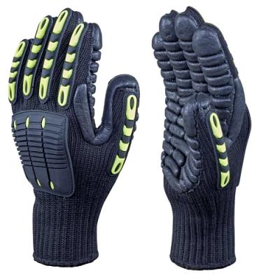 China Anti-impact Factory Supply Polyester TPR Black Rubber Mechanic Gloves Anti Vibration Gloves for sale