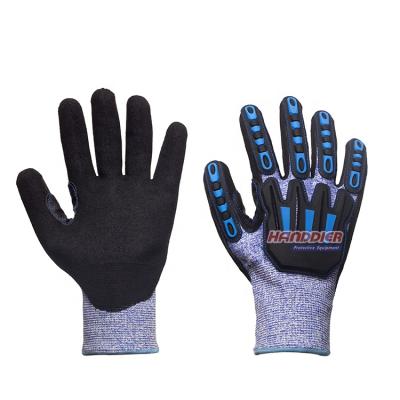 China Anti-impact Customized Mechanical Glove Level 5 Nitrile Sandy Anti Slip Wear Resistant for sale