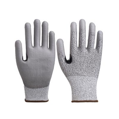 China Factory Supply Gray HPPE Anti-Slip Fiberglass PU Cut Protective Gloves Level 5 Cut Resistant Glove for sale