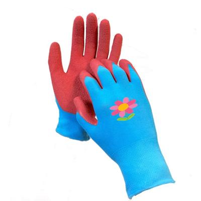 China Breathable 13 gauge polyester liner and natural latex palm coated kids labor gardening gloves for sale