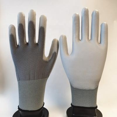 China 13 Gauge Customization PU Palm Lightweight Non-Slip Gray Polyester Coating White Palm Glove for sale