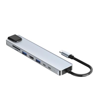 China Aluminum Type C Card Reader HDM1 RJ45 USB Hub USB Hub 3 0 Multi Function Adapters 8 in 1 For Macbook Pro Air Ipad Matebook OEM Status Customer Card ABS for sale