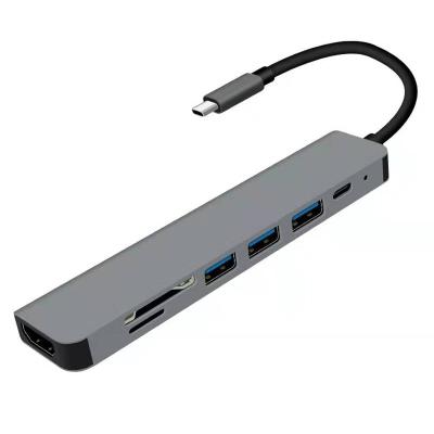 China Universal Computer+Smart Phones Cheap Promotional USB C Hub 7 Port In 1 High Speed ​​HDTV USB 3.0 Type C And TF/SD Card Reader for sale