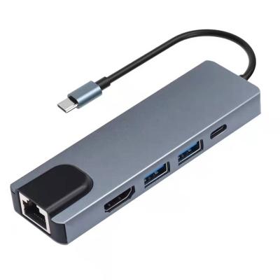 China Universal Computer+Smart Phones Highly Recommended Accessory PC Part USB C Hub 5 Port 5 In 1 High Speed ​​HDTV USB 3.0 Type C And RJ45 for sale