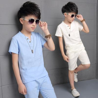 China Casual Kids Wear New Style Fashion 2pcs Cotton Canvas Clothes Sets Summer T-shirt Shorts Two Pieces Clothing Set for sale