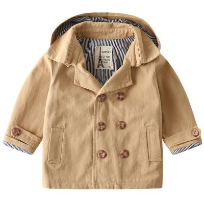 China Custom LOGO Anti-wrinkle children's wear custom LOGO baby jacket khaki anorak boys hooded mid length coat for sale