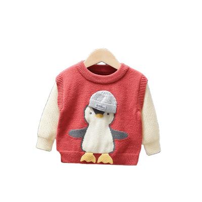 China 2022 Cute Anti-wrinkle Autumn Winter Children Sweaters Boys Girls Knitwear Cartoon Penguin Sweater Tops for sale