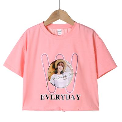 China Casual Customize Logo Kids Clothing Fashionably Designed High Quality Rose Print Short Sleeve T-Shirt For Girls for sale