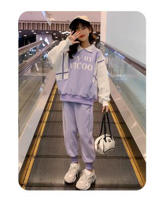 China New Breathable Stretch Spring Korean Style Girls Loose Print Color Block Sports Sweater Suit for sale