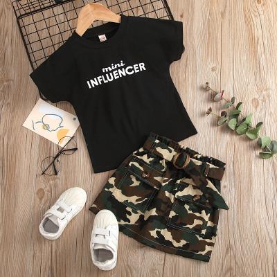 China Casual printed T-shirt camouflage skirt summer clothes for kids girls sets clothing boutique summer two-piece skirt set for sale