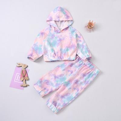 China New Arrival Casual Autumn Hoodie Suit Long Sleeve Sweater and Long Pants Tie Dye Two Piece Set For Girl for sale