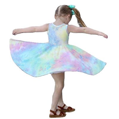 China 2021 New Design Children Tie Anti-static Dye Print Summer Casual Babies Short Sleeve Twirl Dress for sale