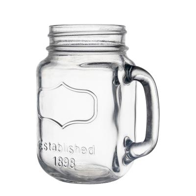 China Berlin Packaging Custom Printing 430ml 6oz 16oz 24oz Glass Mason Jar Food Grade Mason Jar Mug With Handle for sale