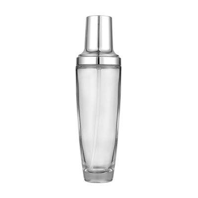 China Berlin Packaging Glass Silver Cosmetic Bottle With Lotion Pump Flint Round 30ml 60ml Glass Lotion Bottle for sale