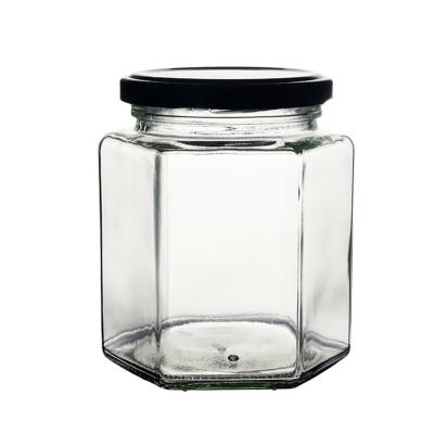 China Berlin Packaging Glass Honey Jars 9oz 70ml 80ml 100ml 250ml Clear Hexagonal Jam Food Grade Glass Jar 190ml Food Grade for sale