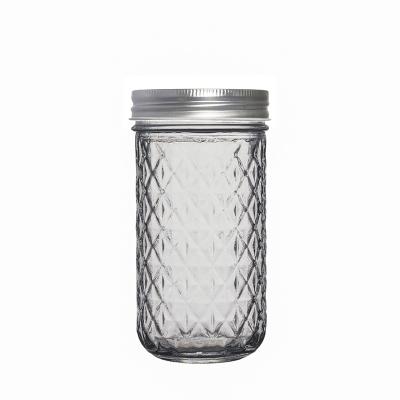 China Food Grade Berlin Packaging Crystal Mason Jars Tapered Glass Crystal Design 8 Ounce Stitched Crystal Mason Jars for sale