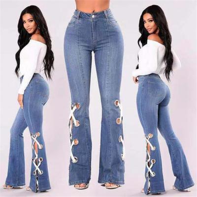 China Plus size QUICK DRY plus high waisted jeans Female Stretch Womens Pants Waist Denim for sale