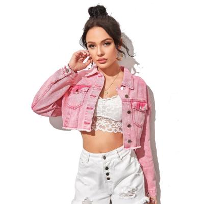 China Waterproof 2021 China Suppliers Pink Denim Cotton Fabric Jackets Manufacturer Washing Jeans Jacket For Women for sale