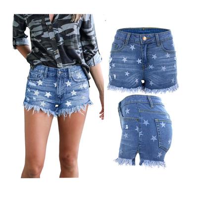 China 2021 Summer QUICK DRY Star Ripped Fringed Denim Shorts In Running Women's Jeans for sale