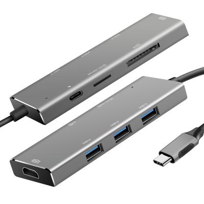 China CNC Aluminum Alloy USB Hub 7 in 1 USB Hub 3.0 Multi Function 4K HDMI Palladium Adapter for USB C Hub Docking Station macbook pro ipad notebook for sale