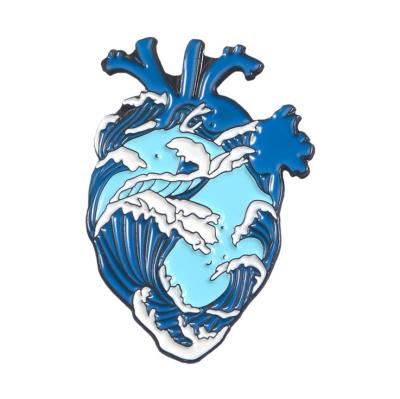 China Soft Cowboy Enamel Lapel Pin Brooch Blue Zinc Alloy High Grade Whale Africa Wave Enamel Heart Brooch Pin Wholesale for sale