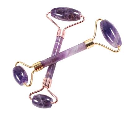 China Double Head Jade Amethyst Roller Facial Massage Roller Natural Facial Massage Roller Beauty Guasha Tool and Body Massager for sale